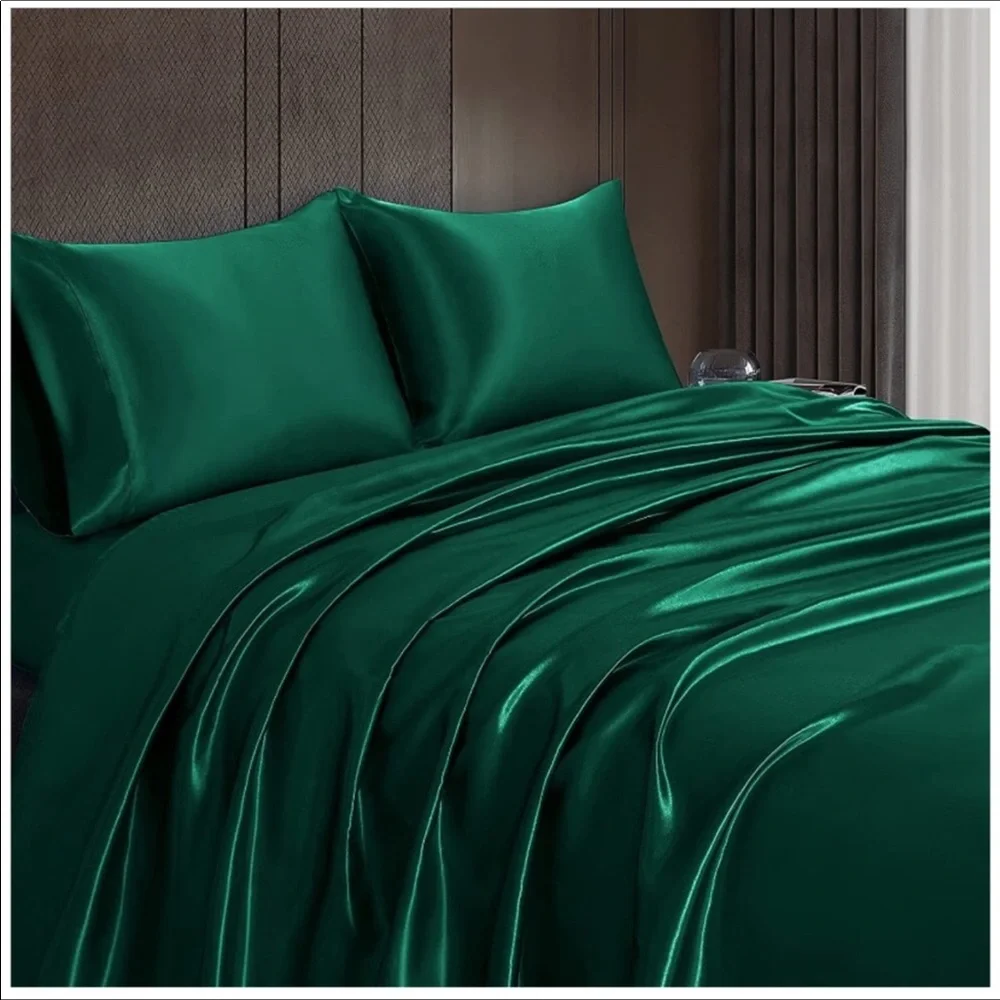 4pcs Satin Sheets Emerald Silky Satin Bedding Set